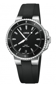 Oris Aquis Date Diamonds 300 M - ∅36,50 mm, Esfera negra, correa de caucho negro