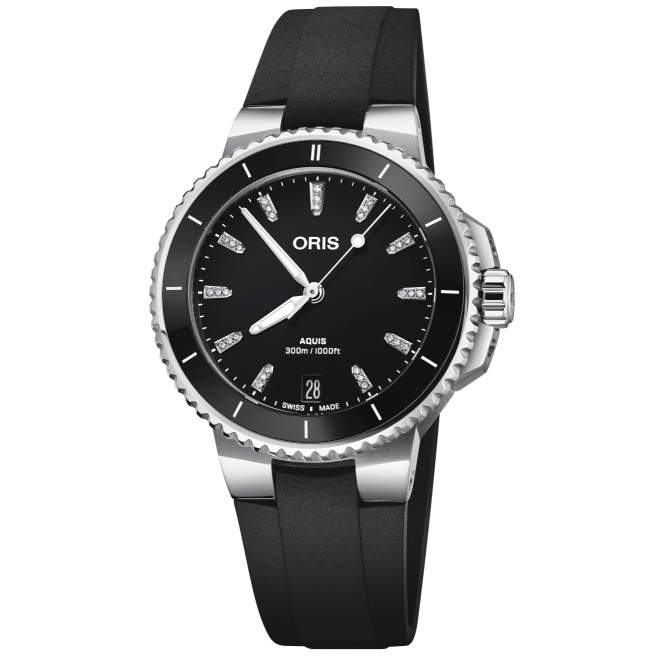 Oris Aquis Date Diamonds 300 M - ∅36,50 mm, Esfera negra, correa de caucho negro