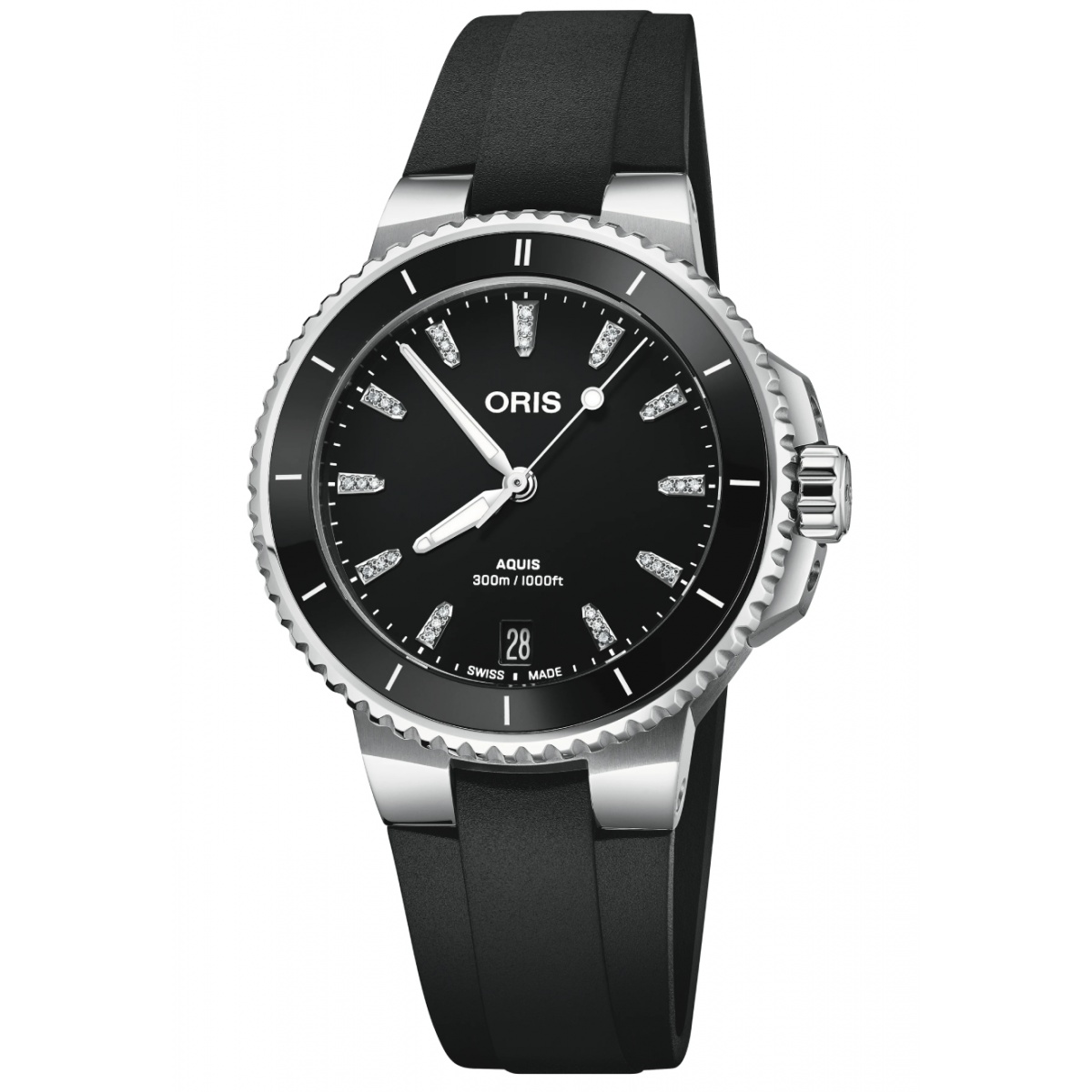Oris Aquis Date Diamonds 300 M - ∅36,50 mm, Esfera negra, correa de caucho negro