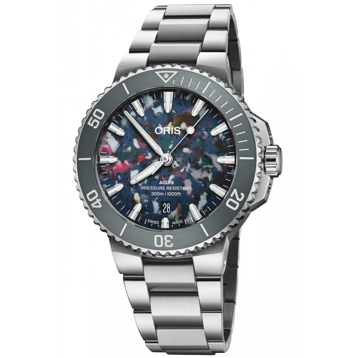 Oris Aquis Date Upcycle 300 M - ∅41,50 mm, Esfera multicolor, brazalete de acero