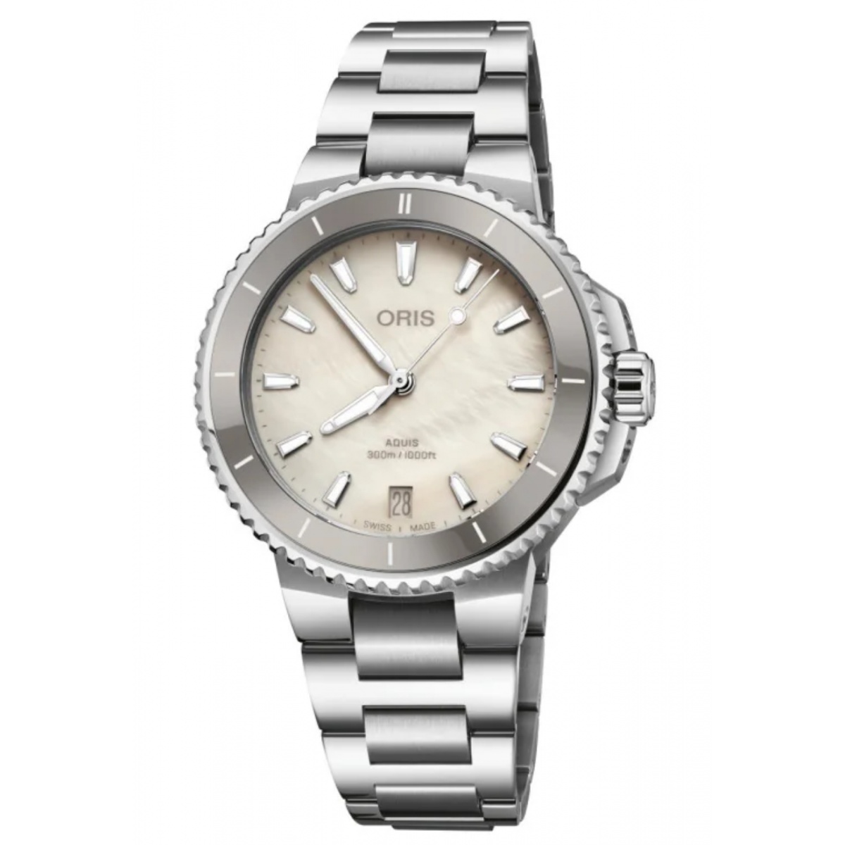 Oris Aquis Date 300 M - ∅36,50 mm, Esfera blanca, brazalete de acero
