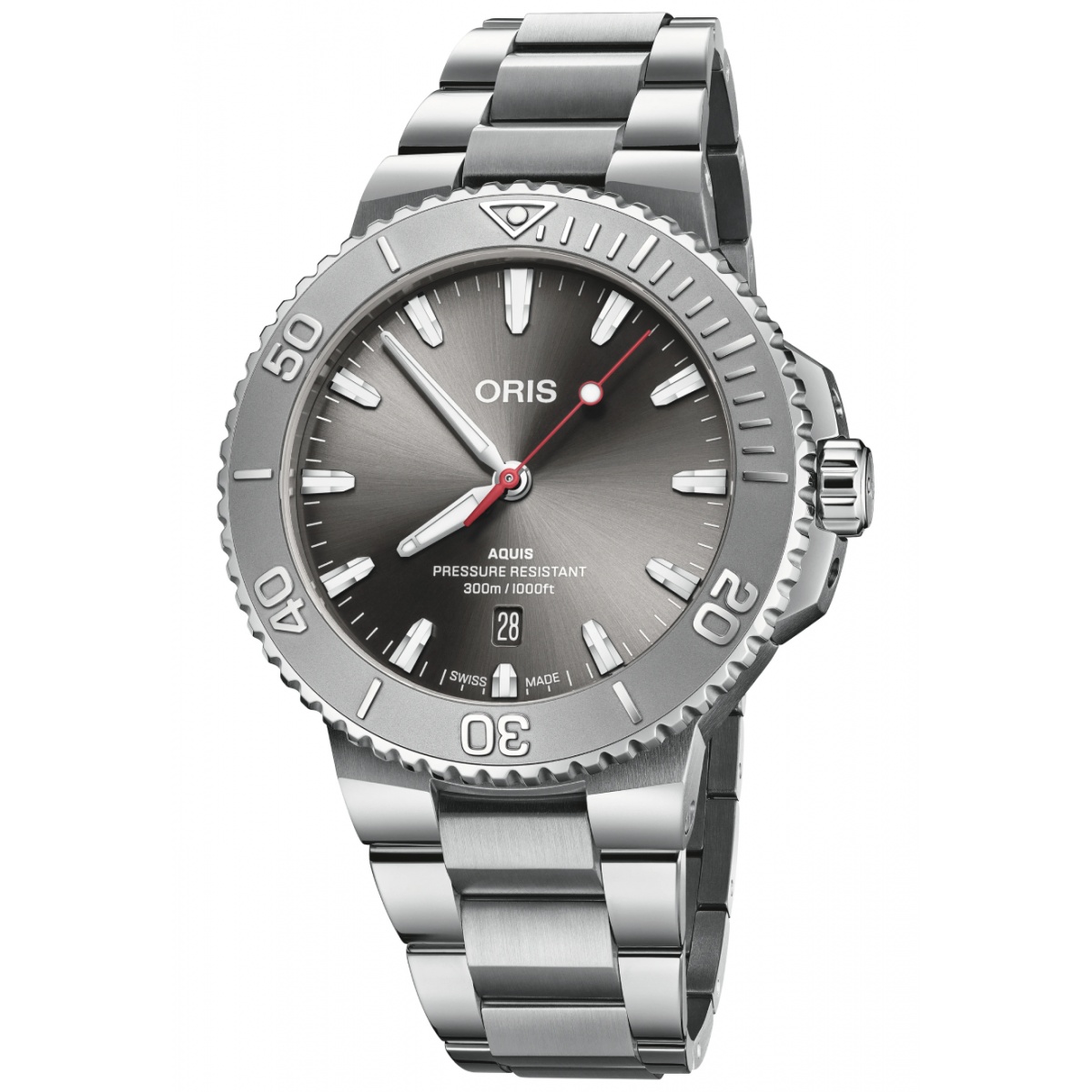 Oris Aquis Date Relief 300 M - ∅43,50 mm, Esfera gris, brazalete de acero