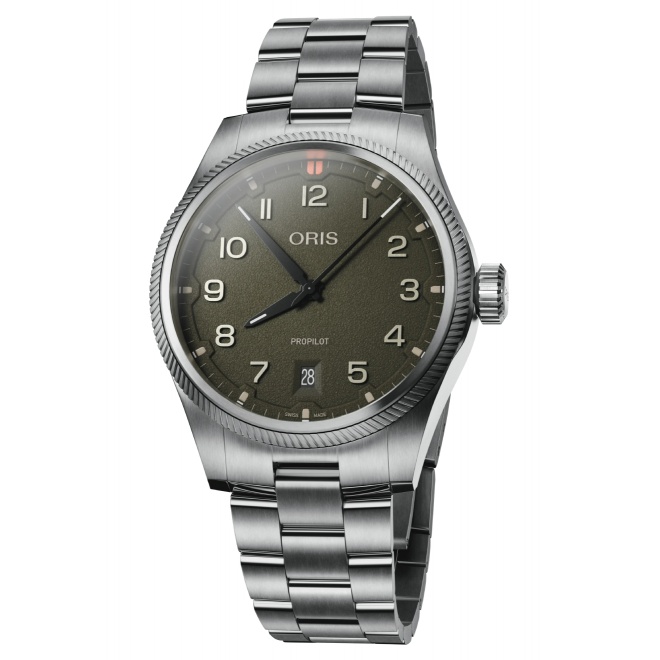 Oris Propilot Date 100 M - ∅41 mm, Esfera verde, brazalete de acero