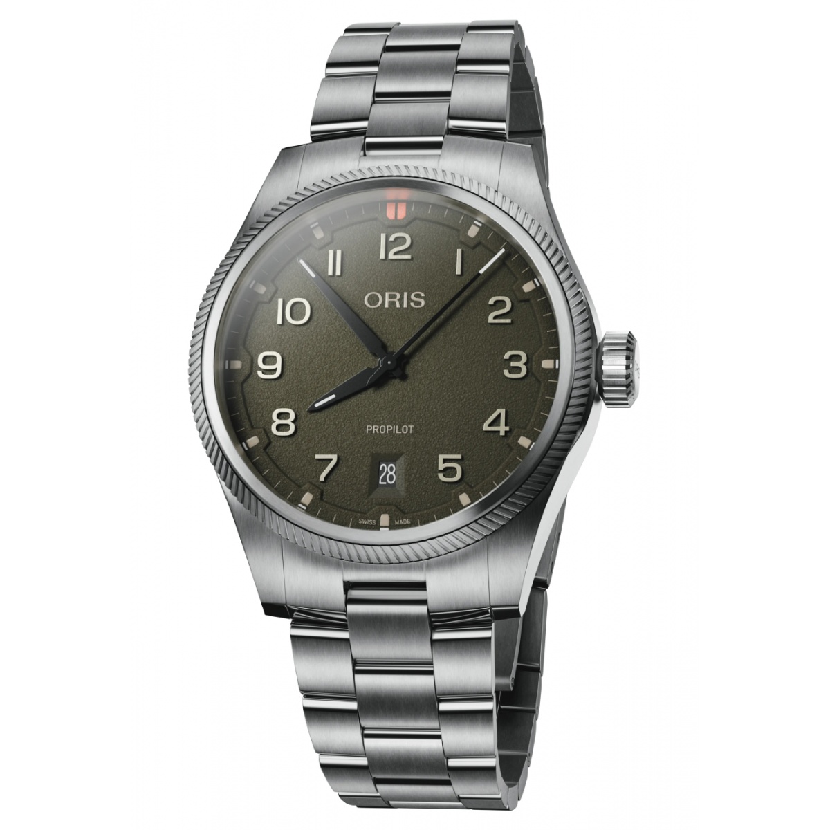 Oris Propilot Date 100 M - ∅41 mm, Esfera verde, brazalete de acero