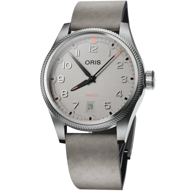 Oris Propilot Date 100 M - ∅41 mm, Esfera gris, correa de piel