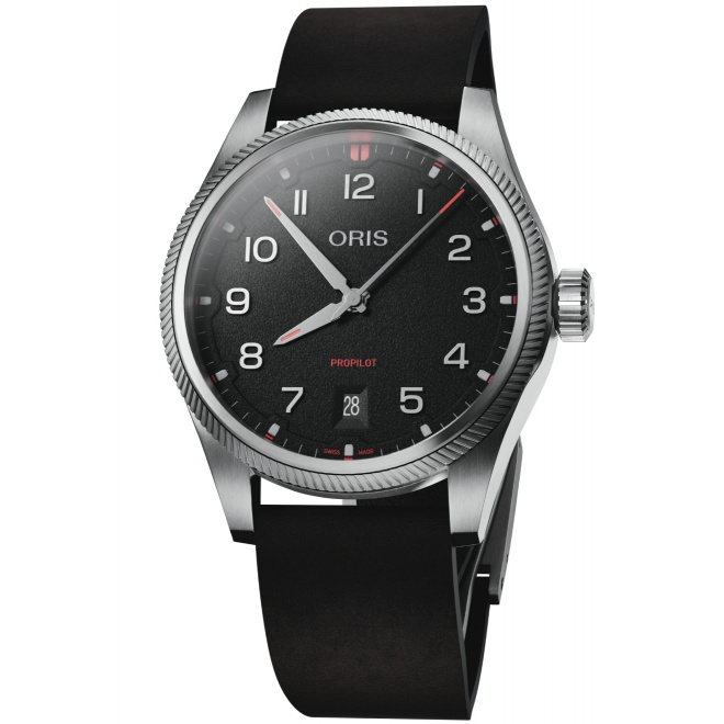 Oris Propilot Date 100 M - ∅41 mm, Esfera negra, correa de piel