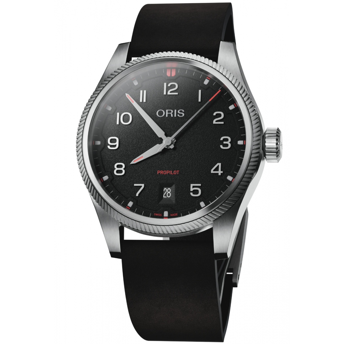 Oris Propilot Date 100 M - ∅41 mm, Esfera negra, correa de piel