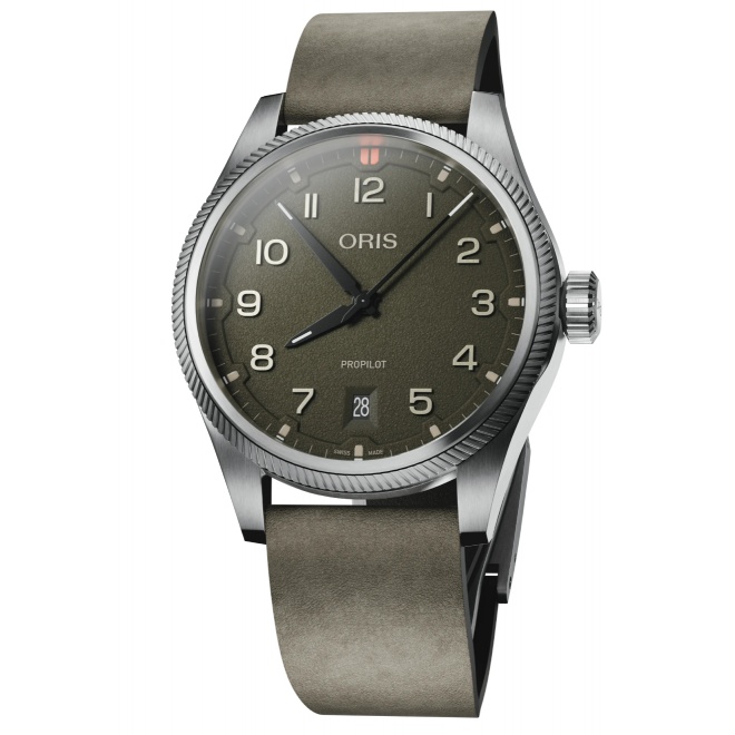 Oris Propilot Date 100 M - ∅41 mm, Esfera verde, correa de piel