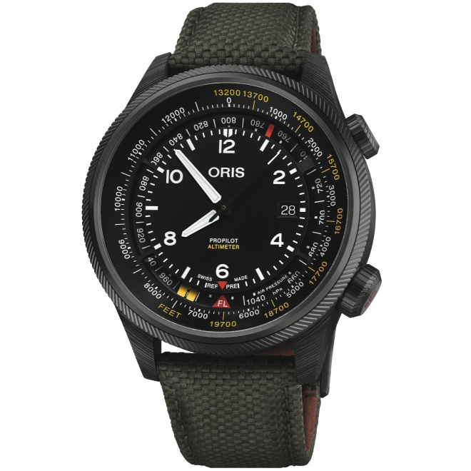 Oris Propilot Altimeter ‑ ESCALA EN PIES 100 M - ∅47 mm, Esfera negra, correa de tela