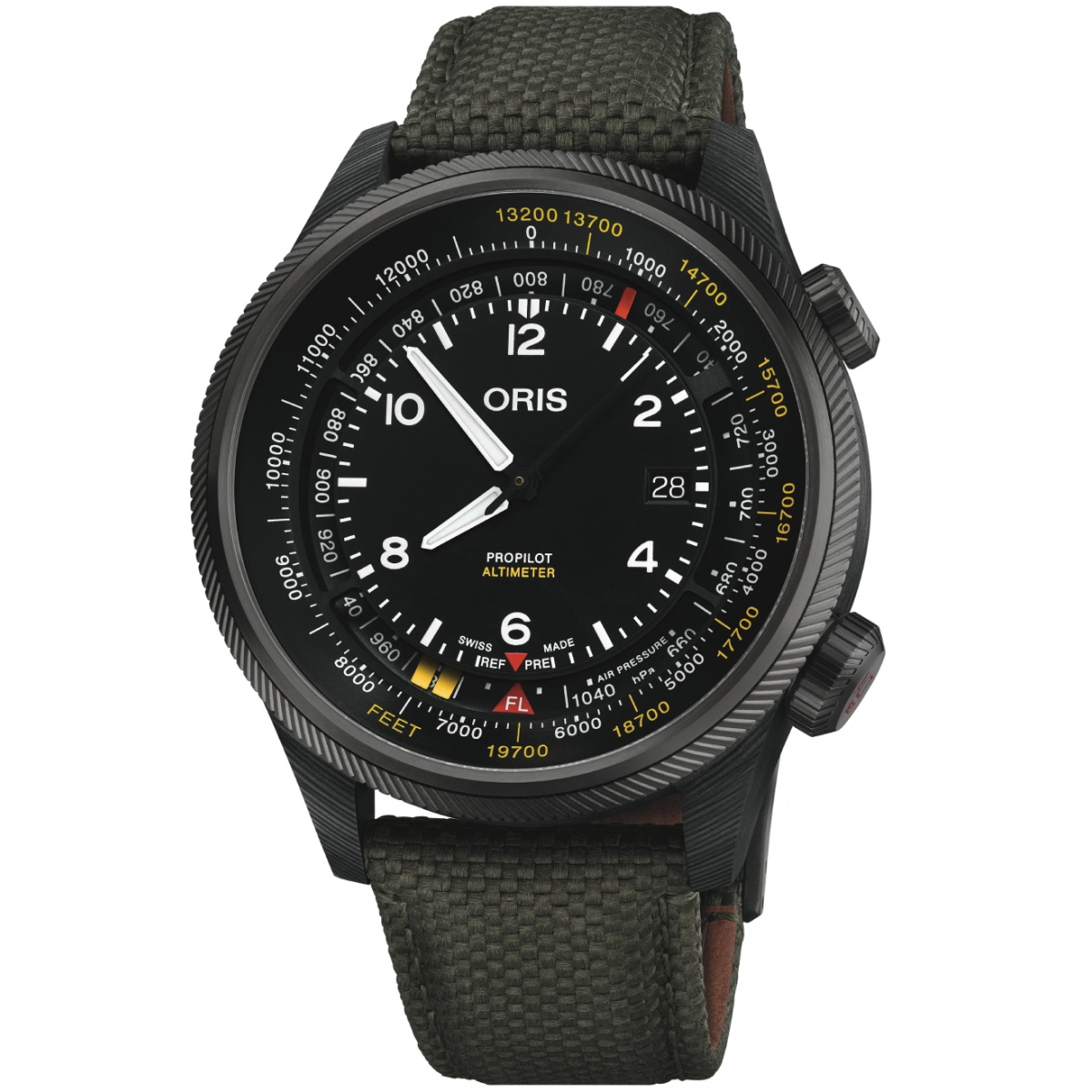 Oris Propilot Altimeter ‑ ESCALA EN PIES 100 M - ∅47 mm, Esfera negra, correa de tela