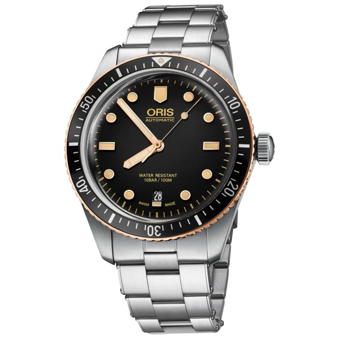 Oris Divers Sixty‑Five 100 M - ∅40 mm, Esfera negra, brazalete de acero