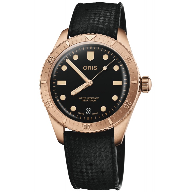 Oris Divers Sixty‑Five Date 100 M - ∅38 mm, Esfera negra, correa de caucho negra