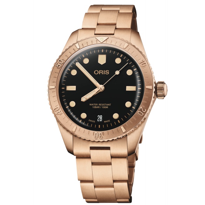 Oris Divers Sixty‑Five Date 100 M - ∅38 mm, Esfera negra, brazalete de bronce