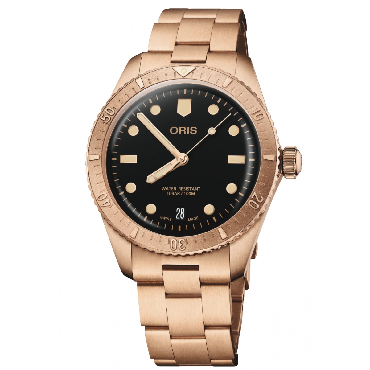 Oris Divers Sixty‑Five Date 100 M - ∅38 mm, Esfera negra, brazalete de bronce