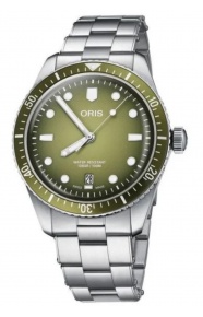 Oris Divers Sixty‑Five Date 100 M - ∅40 mm, Esfera verde, brazalete de acero