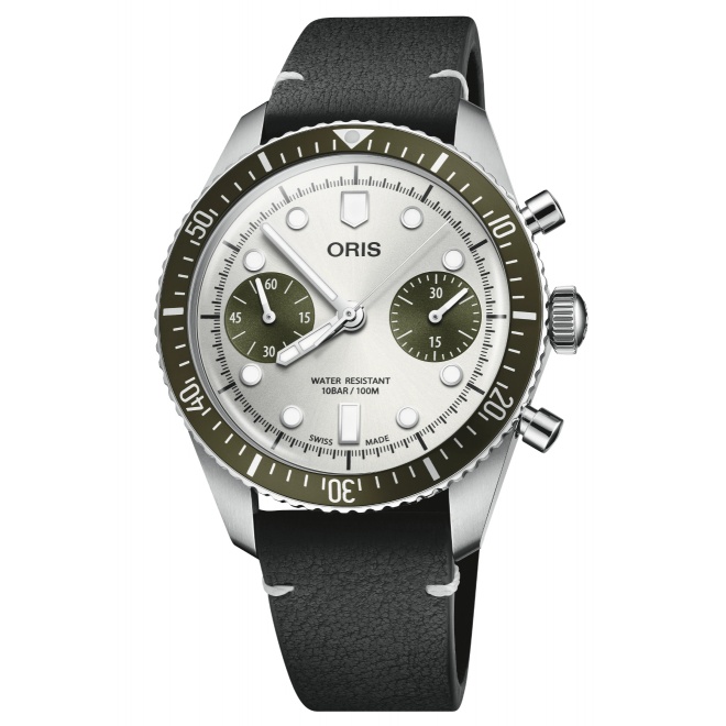 Oris Divers Sixty‑Five Chronograph 100 M - ∅40 mm, Esfera gris, correa de piel