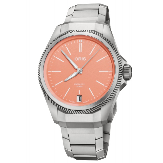 Oris ProPilot X Calibre 400 Date 100 M - ∅39 mm, Esfera rosa, brazalete de acero