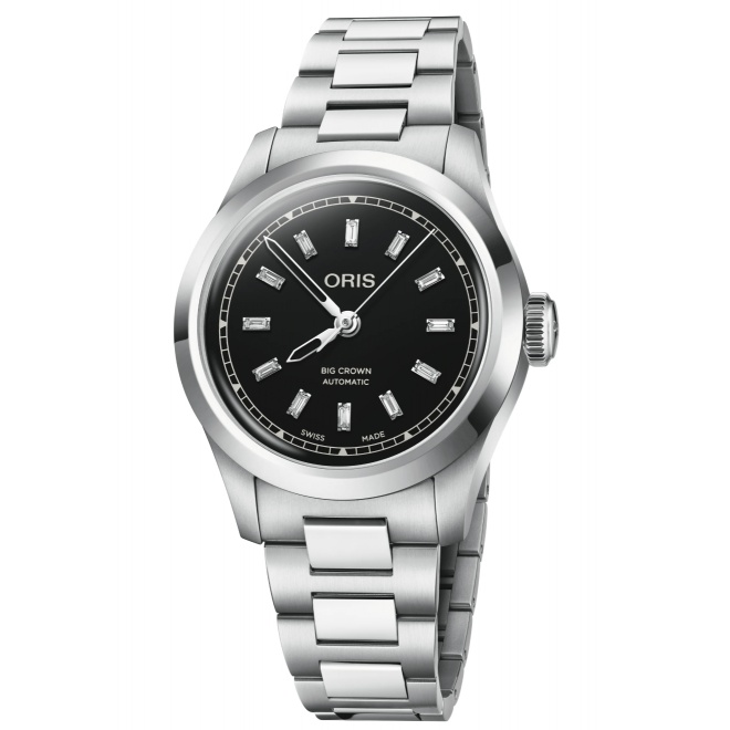 Oris Big Crown Diamonds 50 M - ∅34 mm, Esfera negra, brazalete de acero