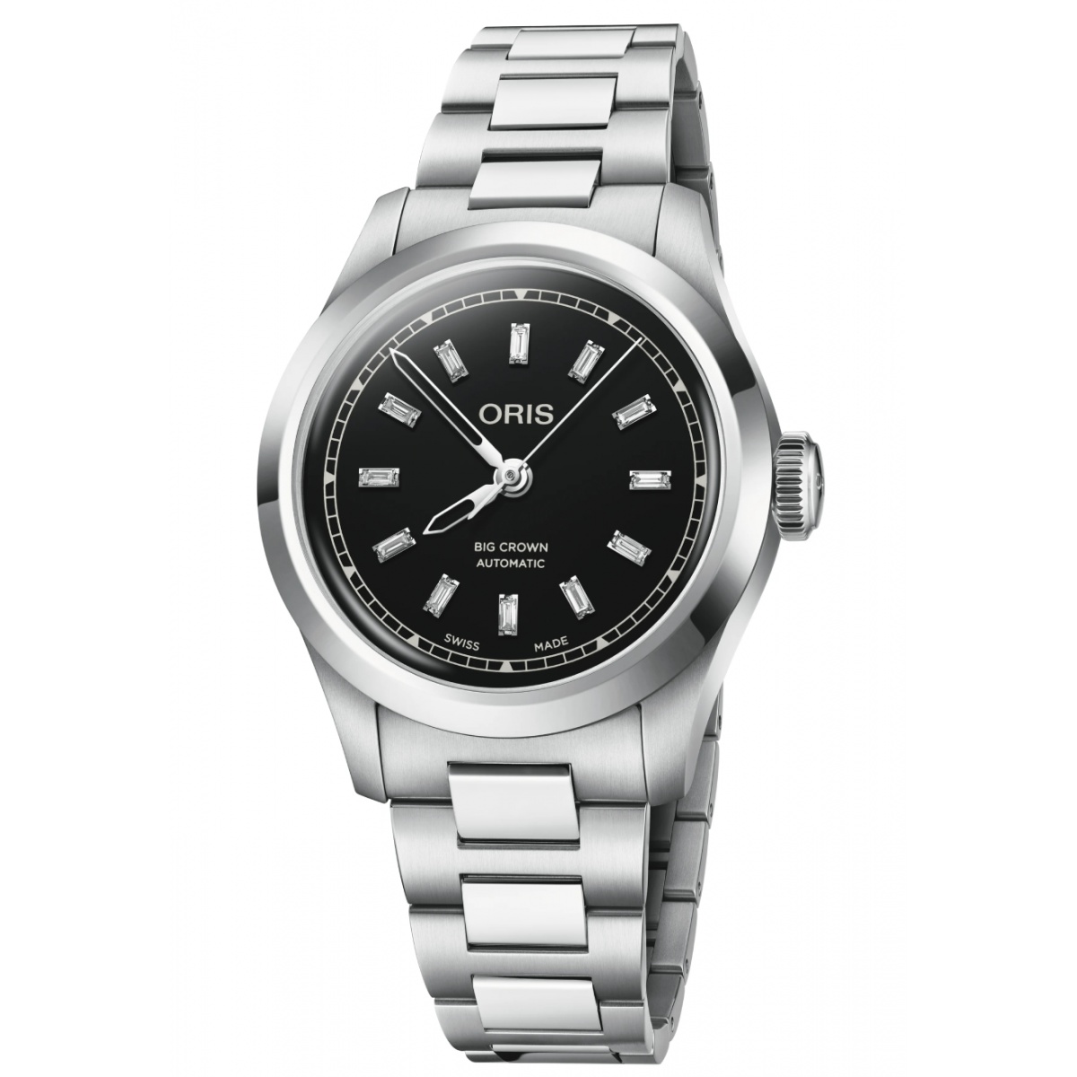 Oris Big Crown Diamonds 50 M - ∅34 mm, Esfera negra, brazalete de acero