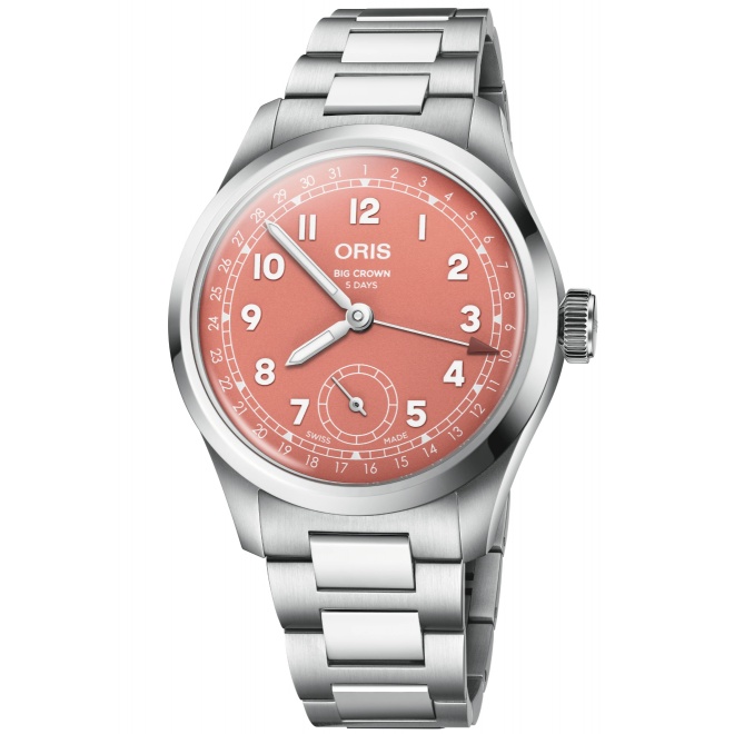 Oris Big Crown Pointer Date Calibre 403 50 M - ∅40 mm, Esfera roja, brazalete de acero