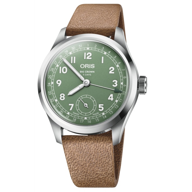 Oris Big Crown Pointer Date Calibre 403 50 M - ∅40 mm, Esfera verde, correa de piel