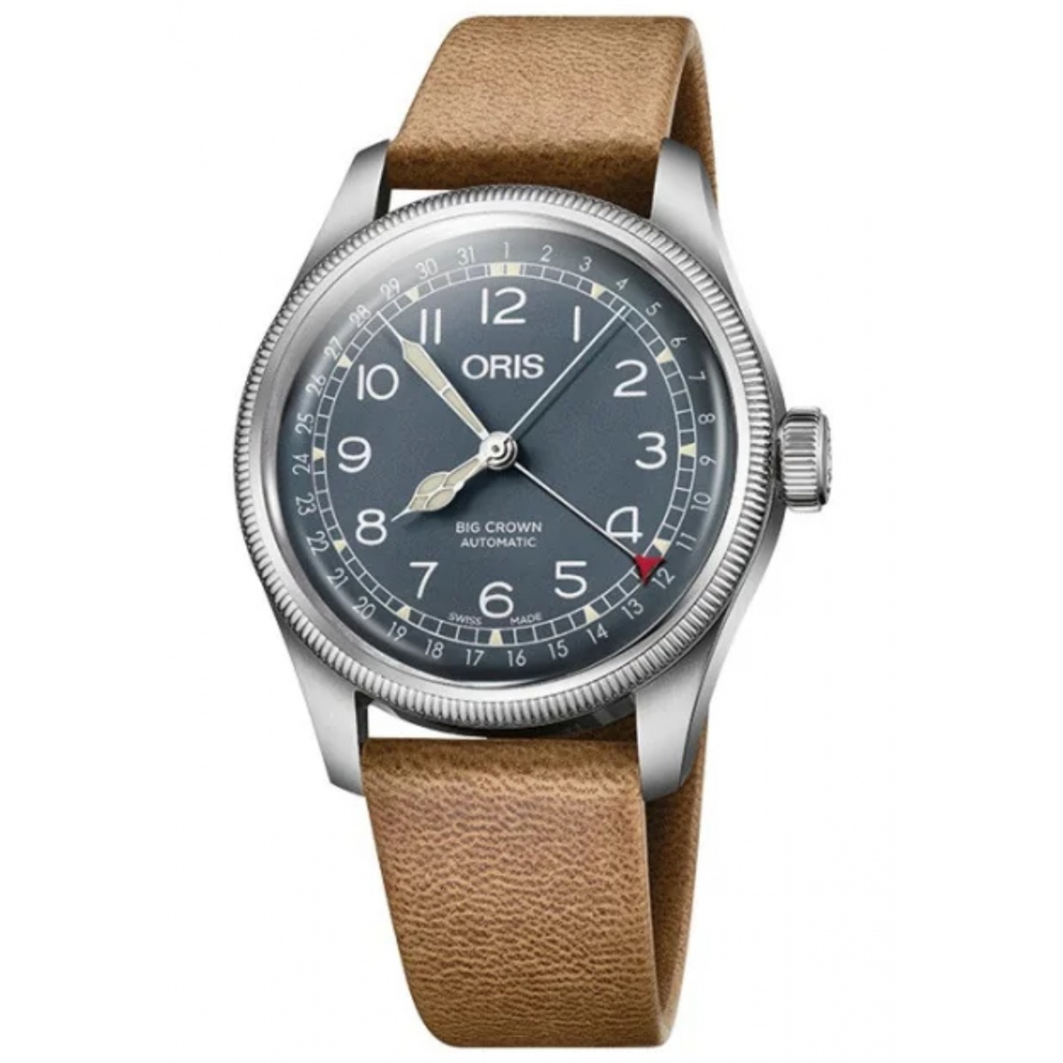 Oris Big Crown Pointer Date 50 M - ∅40 mm, Esfera azul, correa de piel marrón