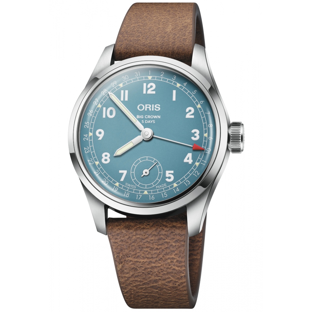 Oris Big Crown Pointer Date Calibre 473 50 M - ∅38 mm, Esfera azul, correa de piel marrón
