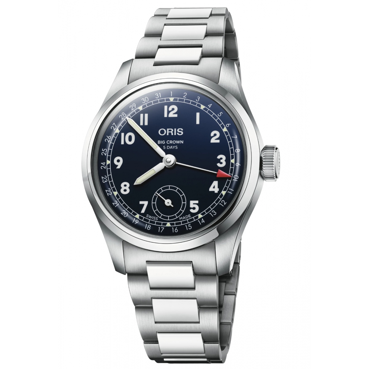 Oris Big Crown Pointer Date Calibre 403 50 M - ∅38 mm, Esfera azul oscuro, brazalete de acero