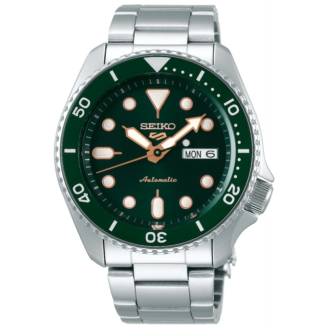 Seiko 5 Sports Automático ∅42,5 mm - 100M, Esfera verde indices dorados, bisel verde, brazalete de acero