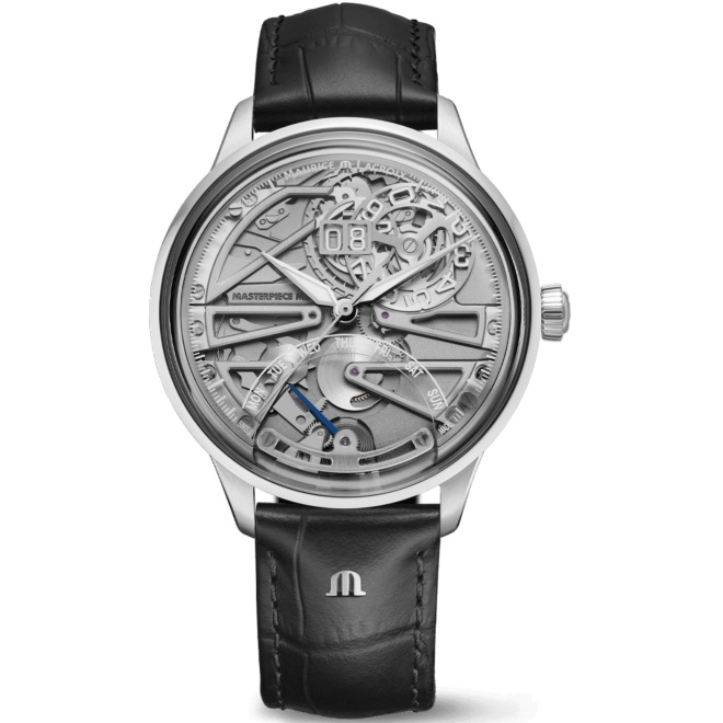 Maurice Lacroix 1975 Master Grand Date Retrograde ∅42 mm - 5 ATM, Esfera gris, correa de piel negra