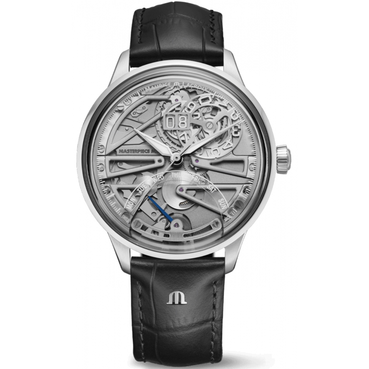 Maurice Lacroix 1975 Master Grand Date Retrograde ∅42 mm - 5 ATM, Esfera gris, correa de piel negra