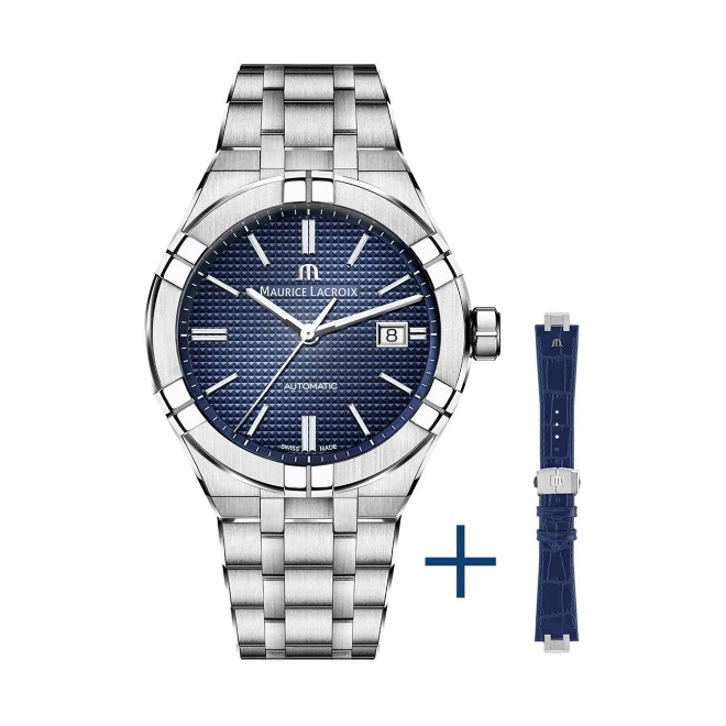 Maurice Lacroix Aikon Automatic ∅42 mm - 20 ATM, Esfera azul, Brazalete de Acero + Piel Azul