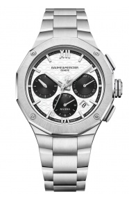 Baume & Mercier Riviera 10827 Automático Cronógrafo 100 M - ∅41 mm, Esfera Blanca y Negra, Brazalete de acero