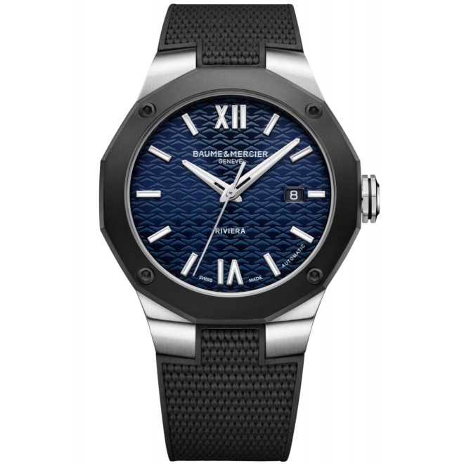 Baume & Mercier Riviera 10768 Automático 100 M - ∅42 mm, Esfera azul, Brazalete de caucho negro