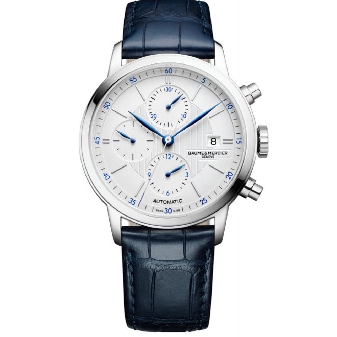 Baume & Mercier Classima 10330 Cronógrafo Automático 50 M - ∅42 mm, Esfera plateada, Correa azul