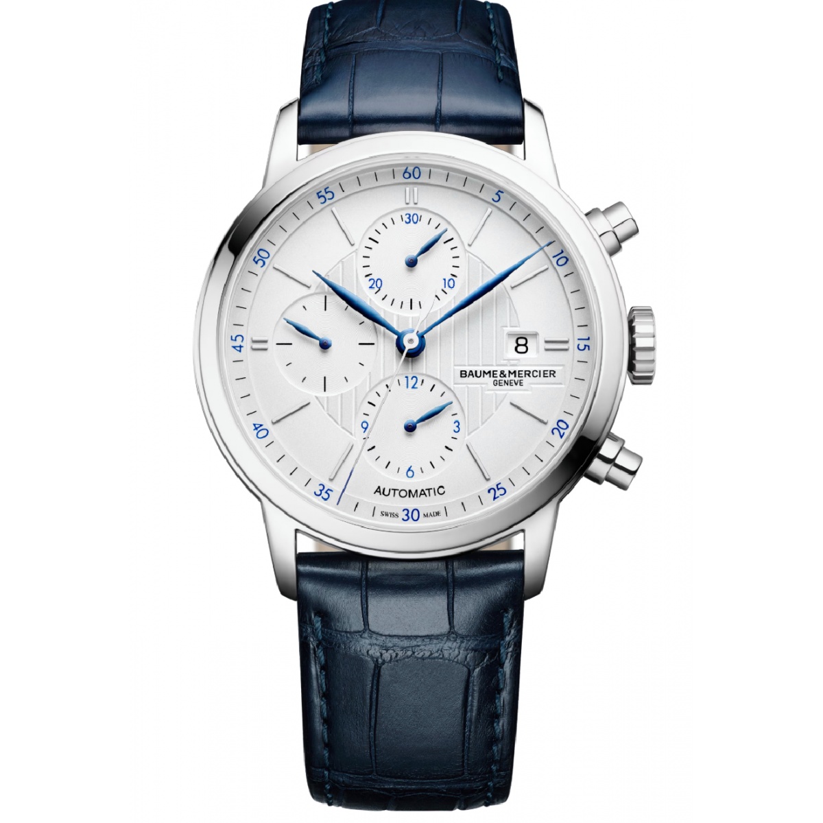 Baume & Mercier Classima 10330 Cronógrafo Automático 50 M - ∅42 mm, Esfera plateada, Correa azul