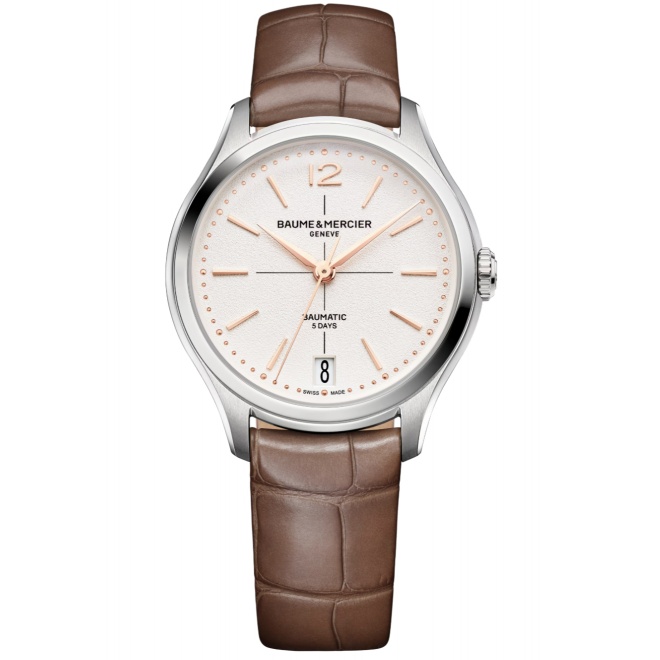 Baume & Mercier Clifton 10831 Automático 50 M - ∅34 mm, Esfera blanco roto, Correa marrón