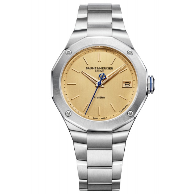 Baume & Mercier Riviera 10822 Automático 100 M - ∅39 mm, Esfera dorada, Brazalete de acero