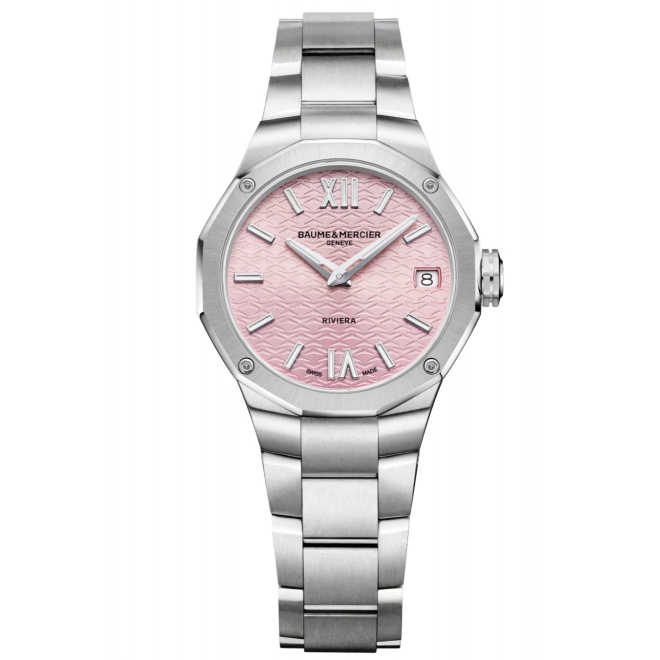 Baume & Mercier Riviera 10812 Cuarzo 50 M - ∅33 mm, Esfera rosa, Brazalete de acero