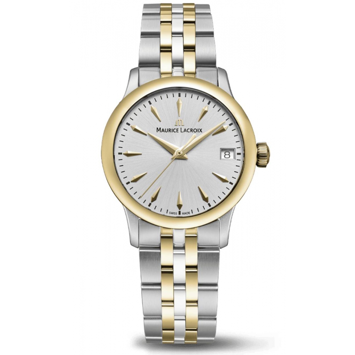 Maurice Lacroix 1975 Quartz 33mm - 10 ATM, Esfera plateada, brazalete de acero bicolor