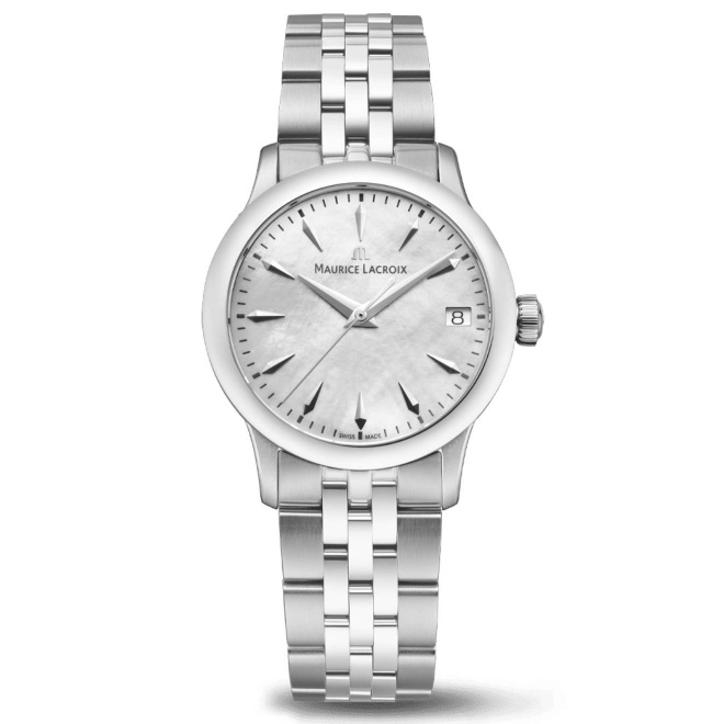 Maurice Lacroix 1975 Quartz 33mm - 10 ATM, Esfera nácar banco, brazalete de acero