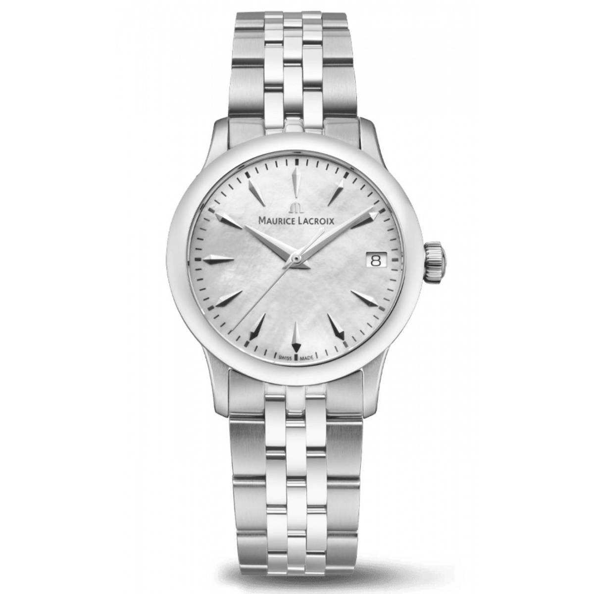 Maurice Lacroix 1975 Quartz 33mm - 10 ATM, Esfera nácar banco, brazalete de acero