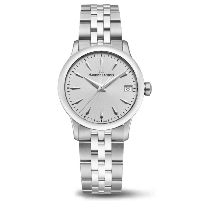 Maurice Lacroix 1975 Quartz 33mm - 10 ATM, Esfera plateada, brazalete de acero