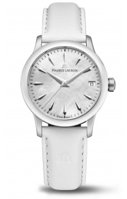 Maurice Lacroix 1975 Quartz 33mm - 10 ATM, Esfera nácar banco,correa de piel blanca