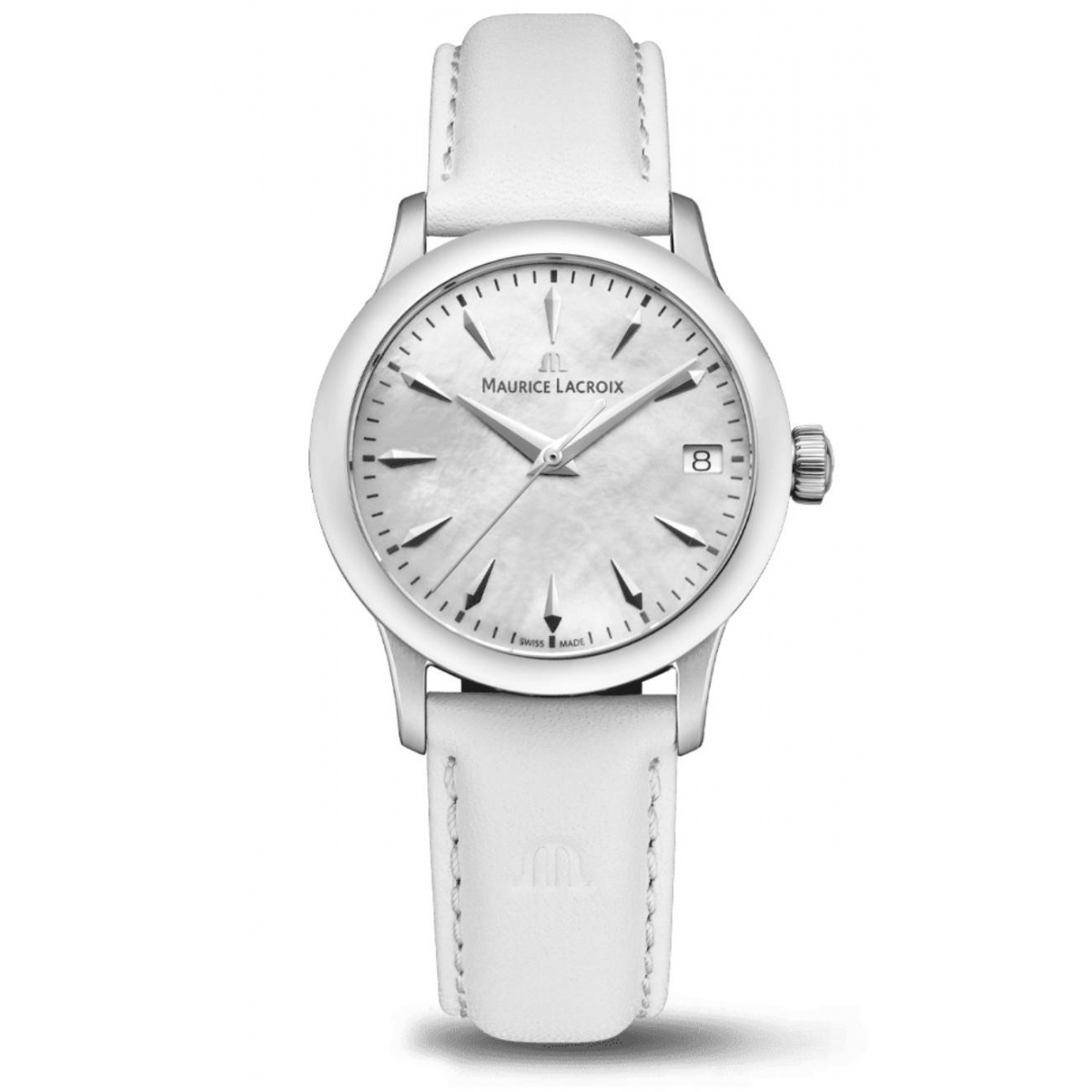 Maurice Lacroix 1975 Quartz 33mm - 10 ATM, Esfera nácar banco,correa de piel blanca