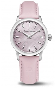 Maurice Lacroix 1975 Quartz 33mm - 10 ATM, Esfera nácar rosa, correa de piel rosa
