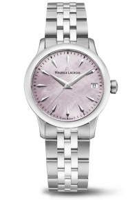 Maurice Lacroix 1975 Quartz 33mm - 10 ATM, Esfera nácar rosa, brazalete de acero