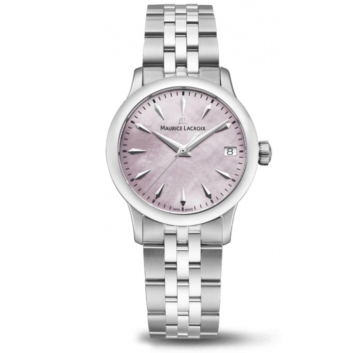 Maurice Lacroix 1975 Quartz 33mm - 10 ATM, Esfera nácar rosa, brazalete de acero