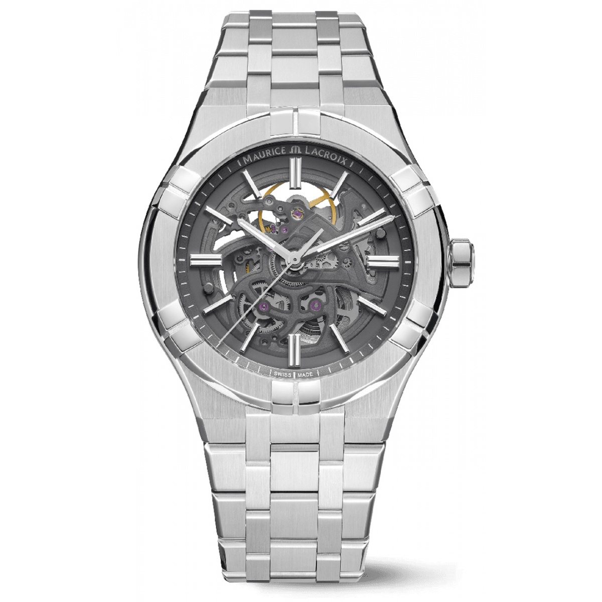 Maurice Lacroix Aikon Automatic Skeleton 42MM - 20 ATM, Esfera gris, brazalete de acero + caucho gris