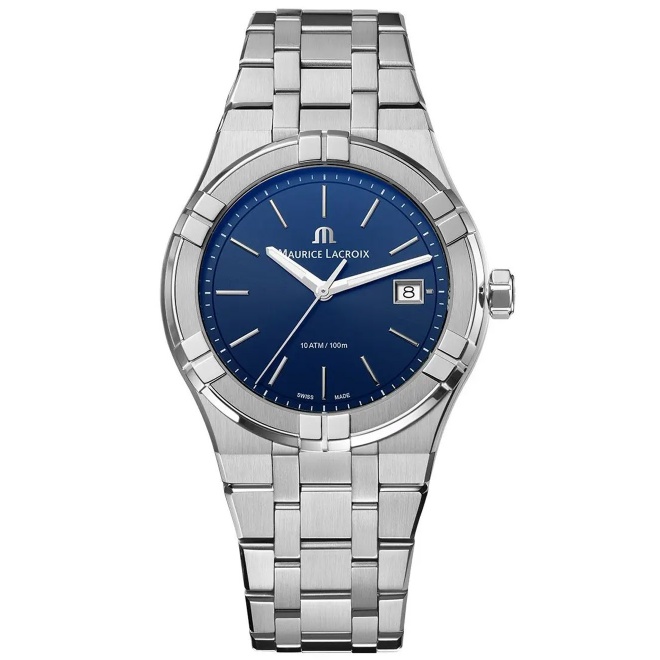 Maurice Lacroix Aikon Quartz ∅40 mm - 10 ATM, Esfera azul, Brazalete de Acero.